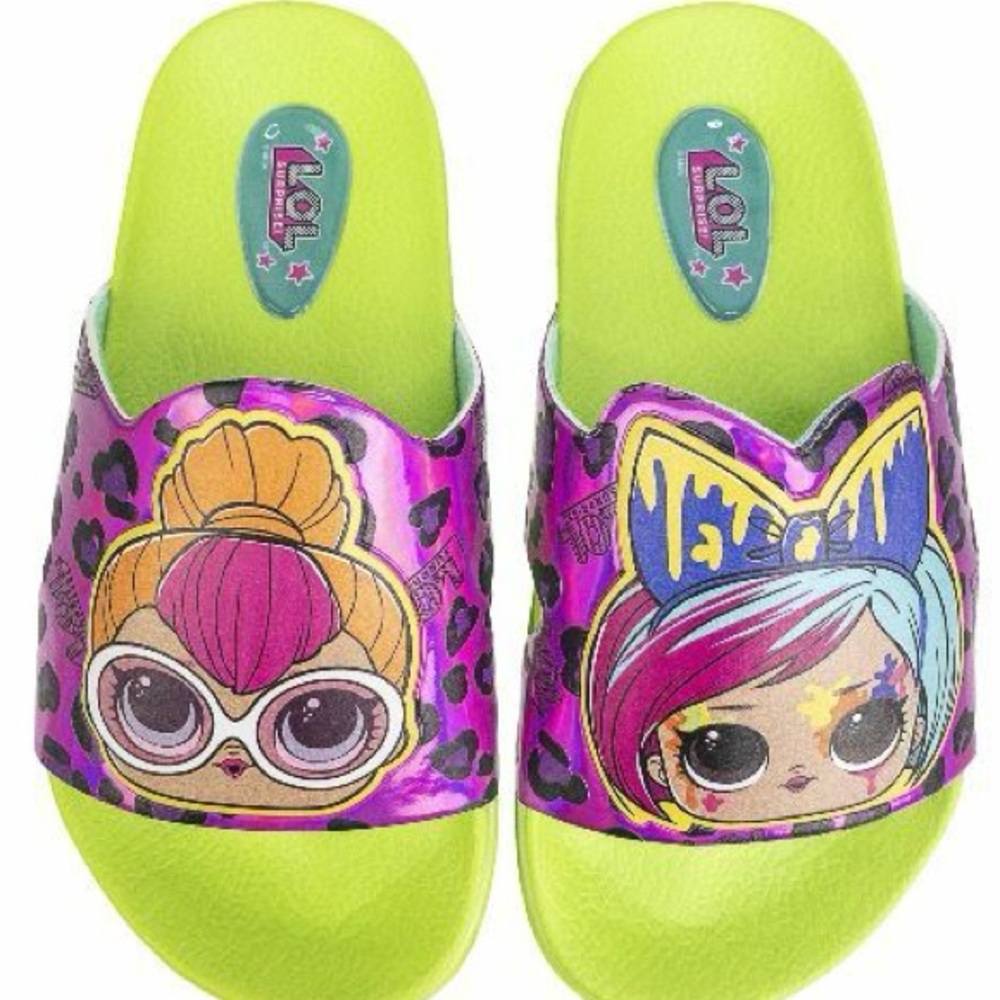 L.O.L. Surprise! Kids Slide Sandals - Purple and Lime